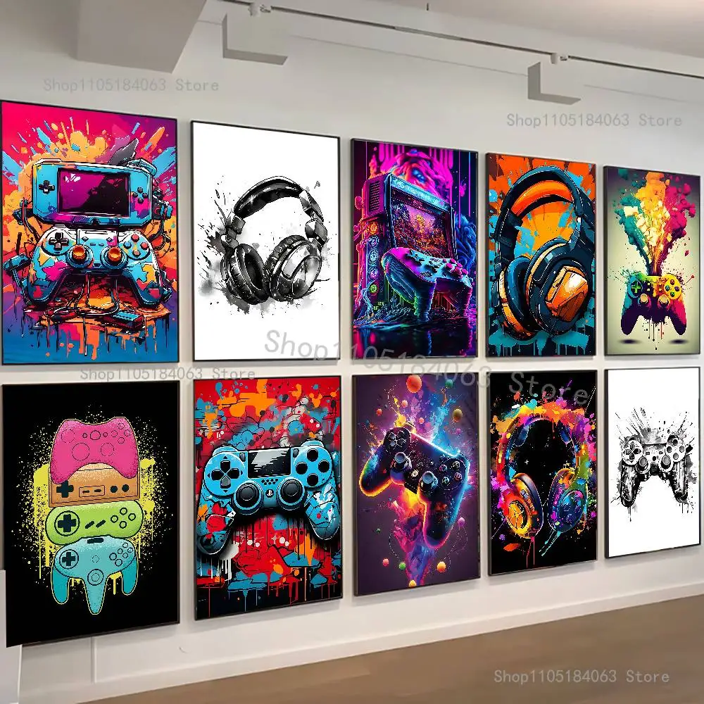 

Gaming Graffiti Gamepad Earphone Poster High Quality Wall Art for Home Office Bedroom Living Room Hallway Bar Perfect Gift