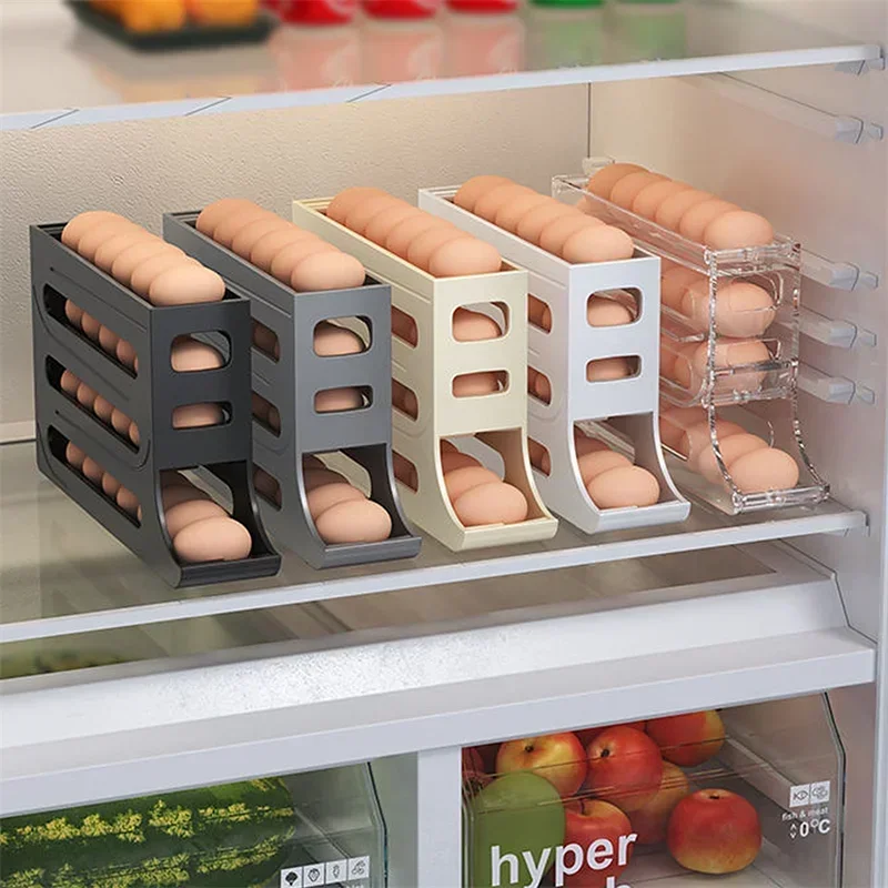 

New Refrigerator Automatic Scrolling Egg Rack Holder Storage Box Egg Storage Holder Container Organizer Rolldown Egg Dispenser