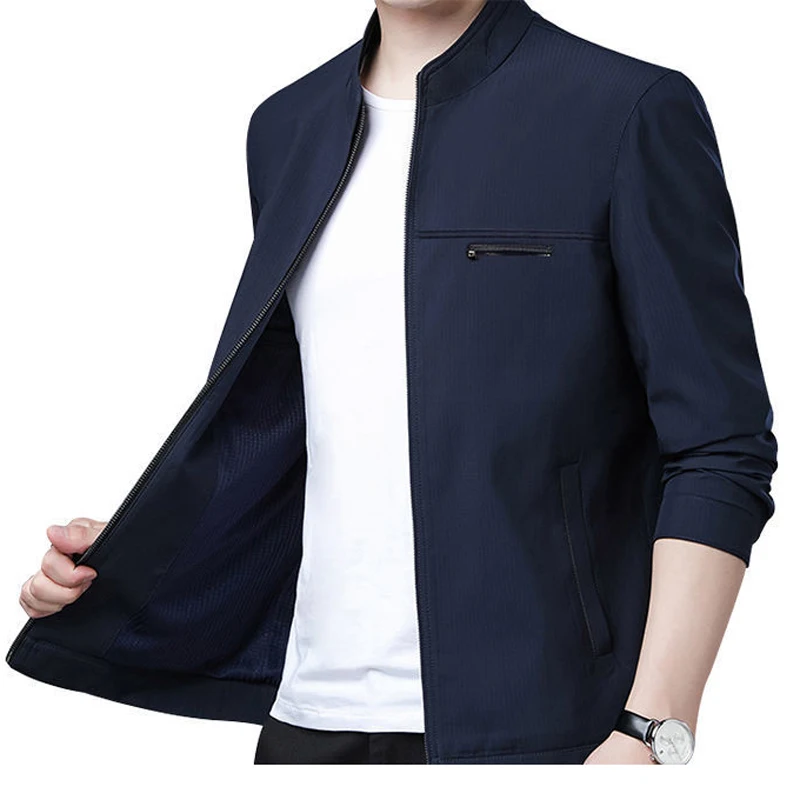 

Stand Collar Business Jacket Men Social Spring Casual Men's Jacket Simple Office Dress Coat Men's Autumn Outerwear Zipper Up
