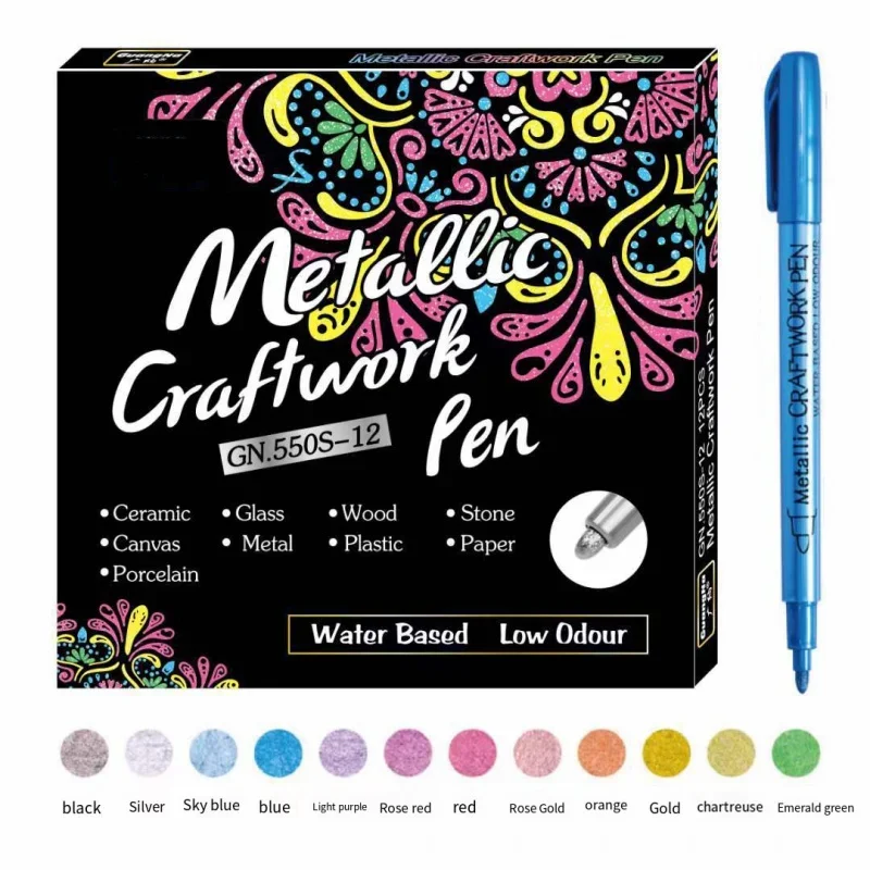 12 Stück Farbe Bingene Metall Stift Highlight Stick DIY gemalt Signatur Stift Handwerk Stift wasser basierten Mal stift Markierung stift