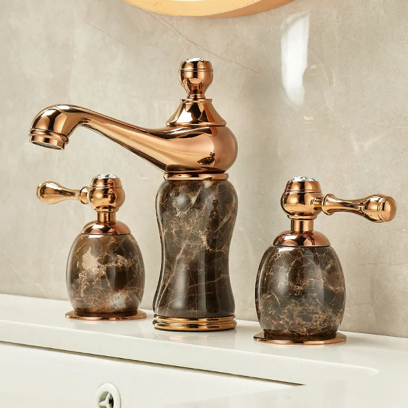 Bathroom Faucet Gold Marble basin faucet Brass widespread faucet Tap luxury Basin Mixer Hot And Cold shower room sink Faucet