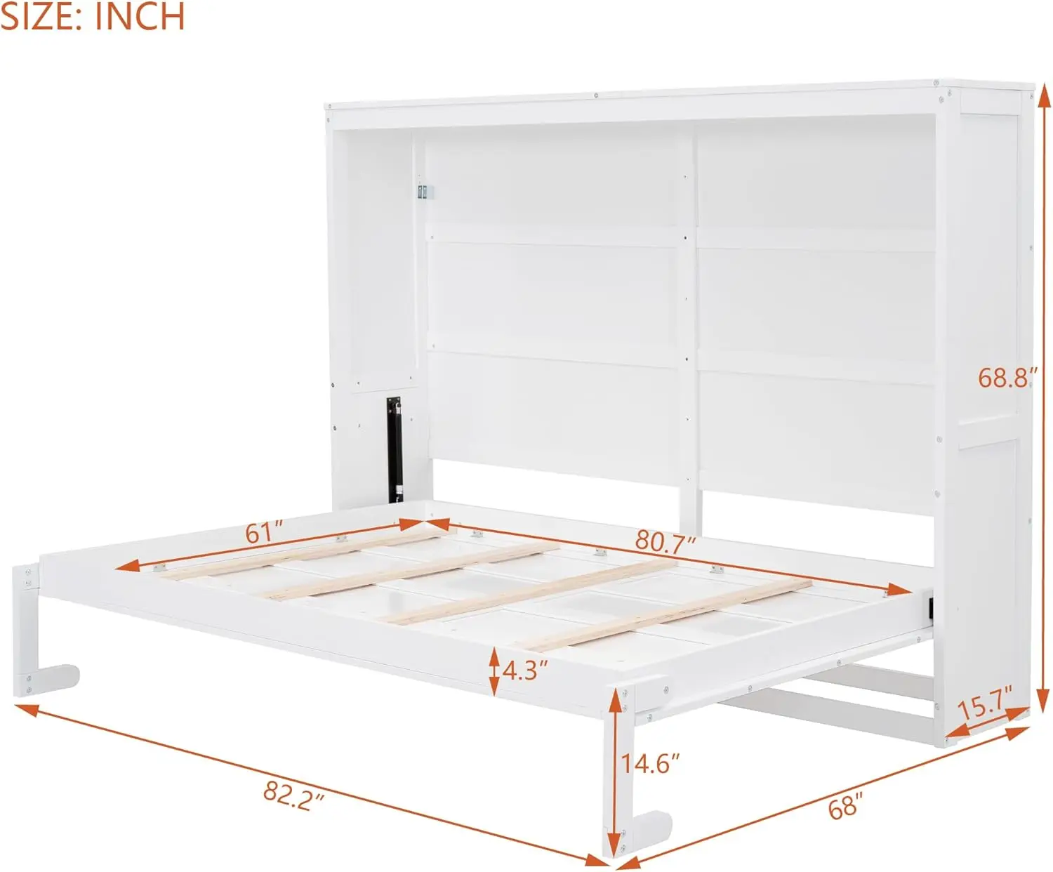 Murphy Bed, Queen Size Wooden Wall Bed For Bedroom, Wood Slat Support, No Box Spring Needed, Easy Assembly, White