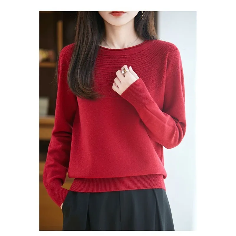 الخريف والشتاء نمط جديد كرة لولبية جولة الرقبة الجوف سترة صوفية محبوك قاع سترة البلوز أعلى فضفاض البلوز #5