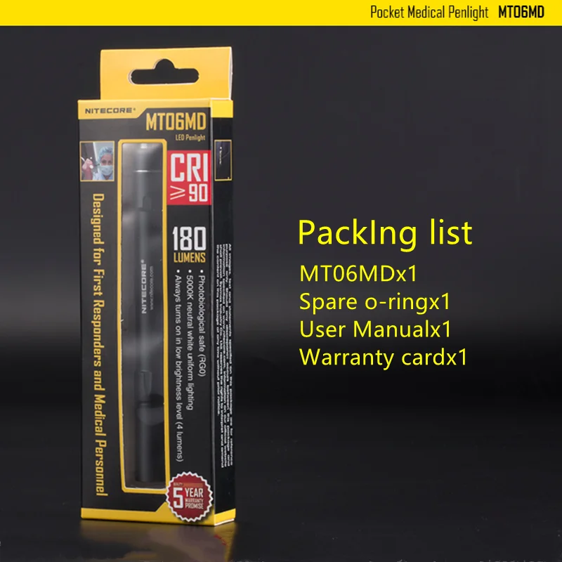 NITECORE MT06MD Purpose-designed Medical Inspection Light 180Lumens Power By 2* AAA batteries LED Flashlight