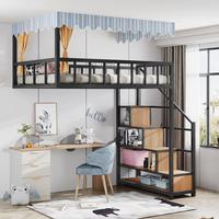 Nordic loft wrought iron hammock space saving single upper elevated bed loft bed dormitory double rental room apartment bed