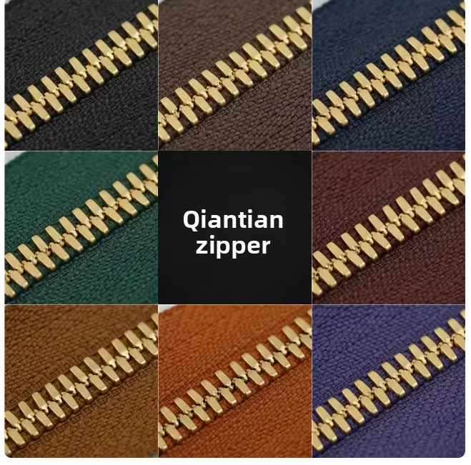 

No. 5 Qiantian High-grade Corn Tooth Dumb Gold and Copper Metal Long Zipper Compatible with Excella Leather Goods Bag DIY