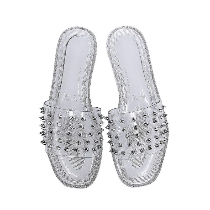 Shoes Sandals Pvc Fflat With Summer Outside Clear Rivet Sldies Women\'s Slippers Women\'s Sandals Fashion Jelly Slippers Factory