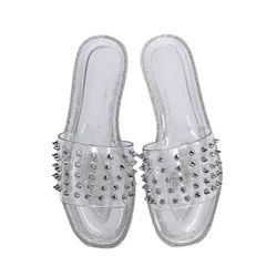 Shoes Sandals Pvc Fflat With Summer Outside Clear Rivet Sldies Women's Slippers Women's Sandals Fashion Jelly Slippers Factory