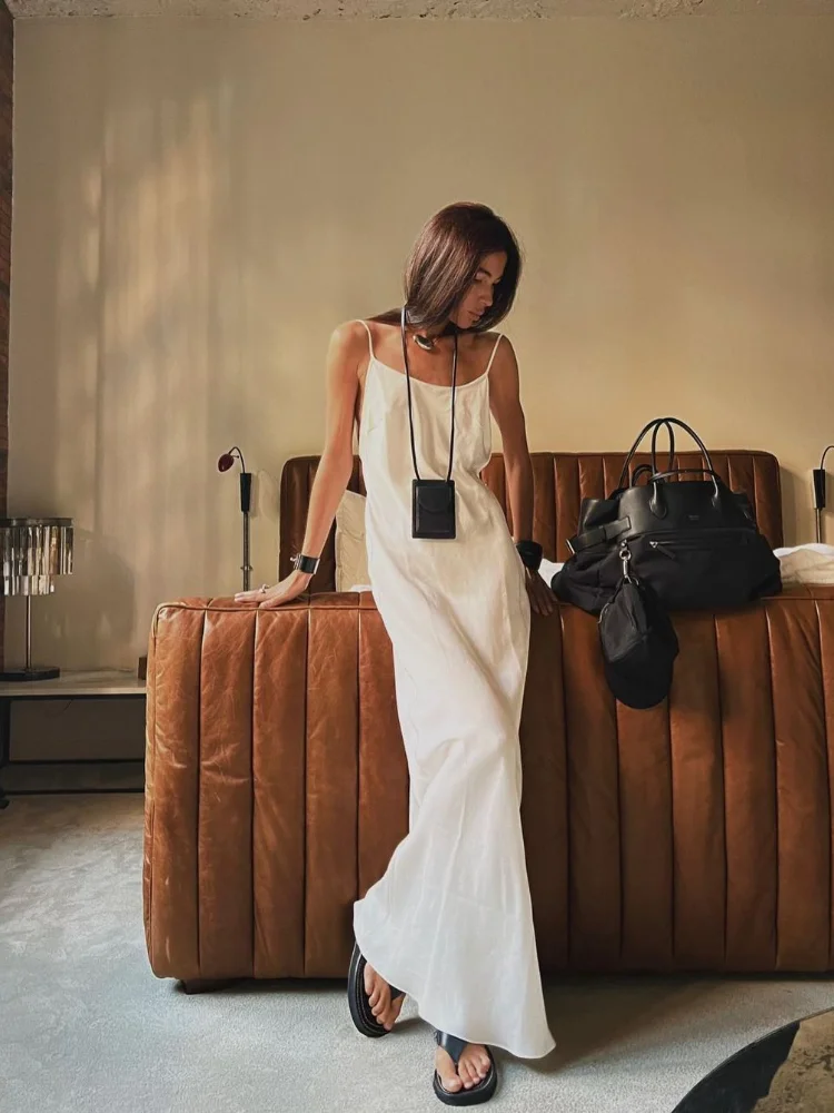 Sexy Solide Satin Backless Sling Kleid Frauen Elegante Ärmel Off Schulter Spaghetti Strap Maxi Kleid Dame Urlaub Party Kleid