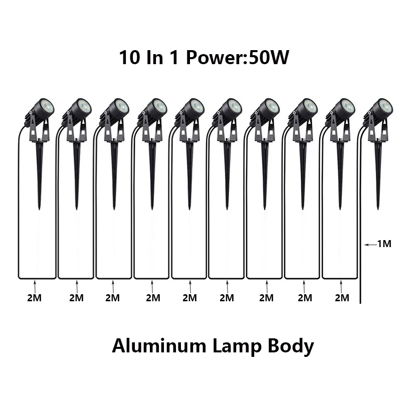 Impermeável LED Lawn Light, Landscape Peak Spotlight, Decoração de Jardim, IP65, DC24V a 110V, 220V, 50W, 30W, 10 em 1, 8 em 1