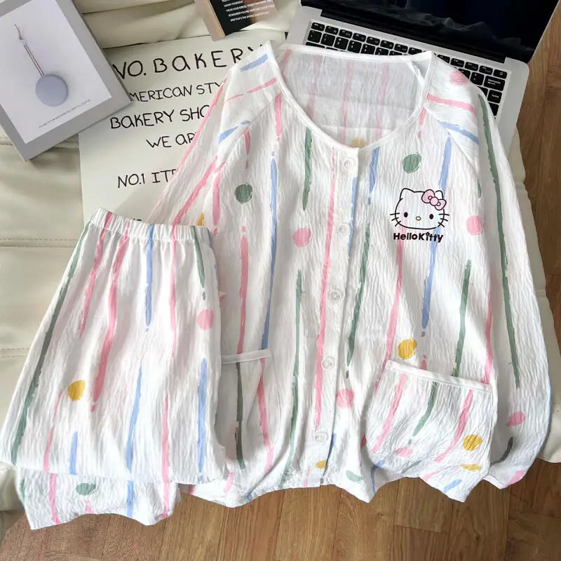 

cute kitten Student Spring and Autumn New Cloud Cotton Anime Pajamas 2Pcs Women's Sweet Cartoon Cute Fashion Home Clothing Set