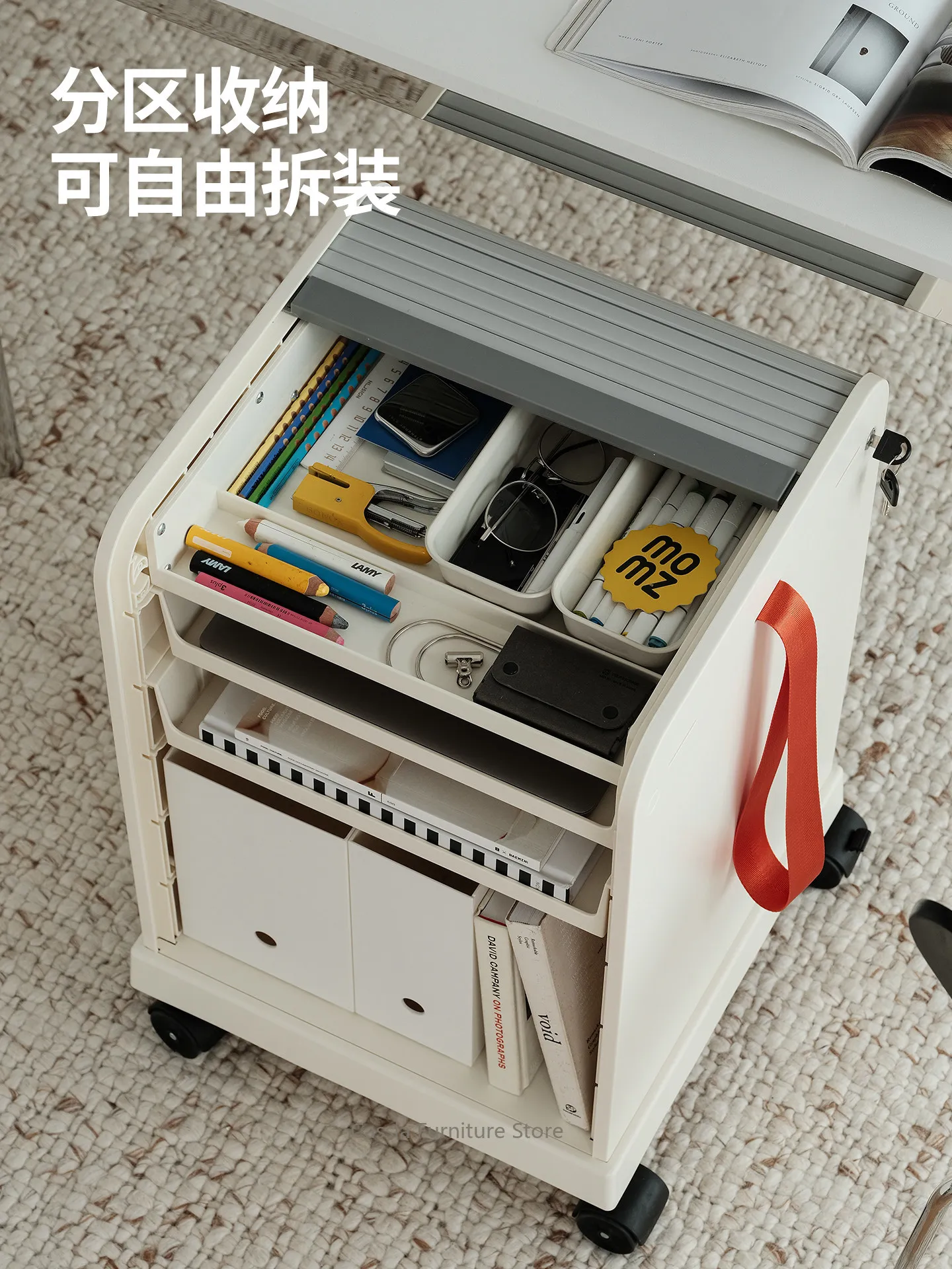 Mobile Under-Desk Storage Cabinet with Roller Door & Lock, Multi-Purpose File Organizer & Ins Style Nightstand