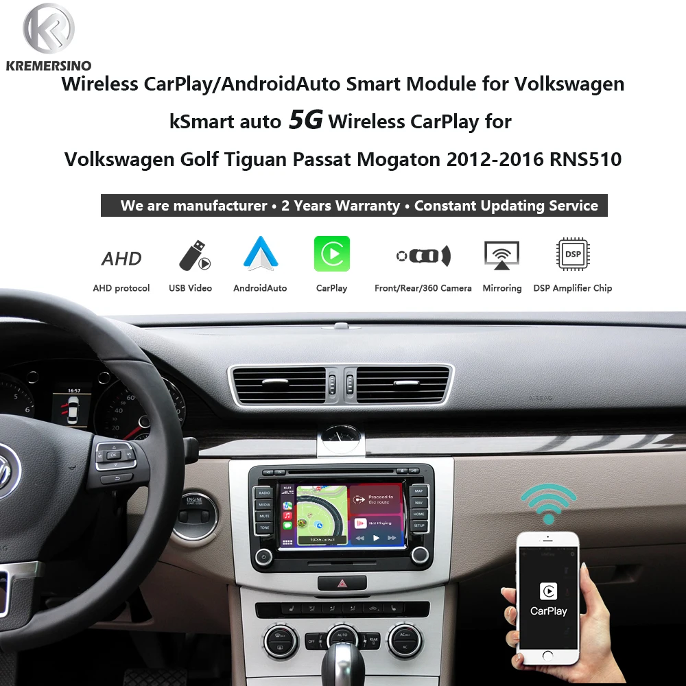 

Wireless CarPlay AndroidAuto Smart Module for Volkswagen RNS510 Golf Tiguan Passat Mogaton 2012-2016 OEM Microphone