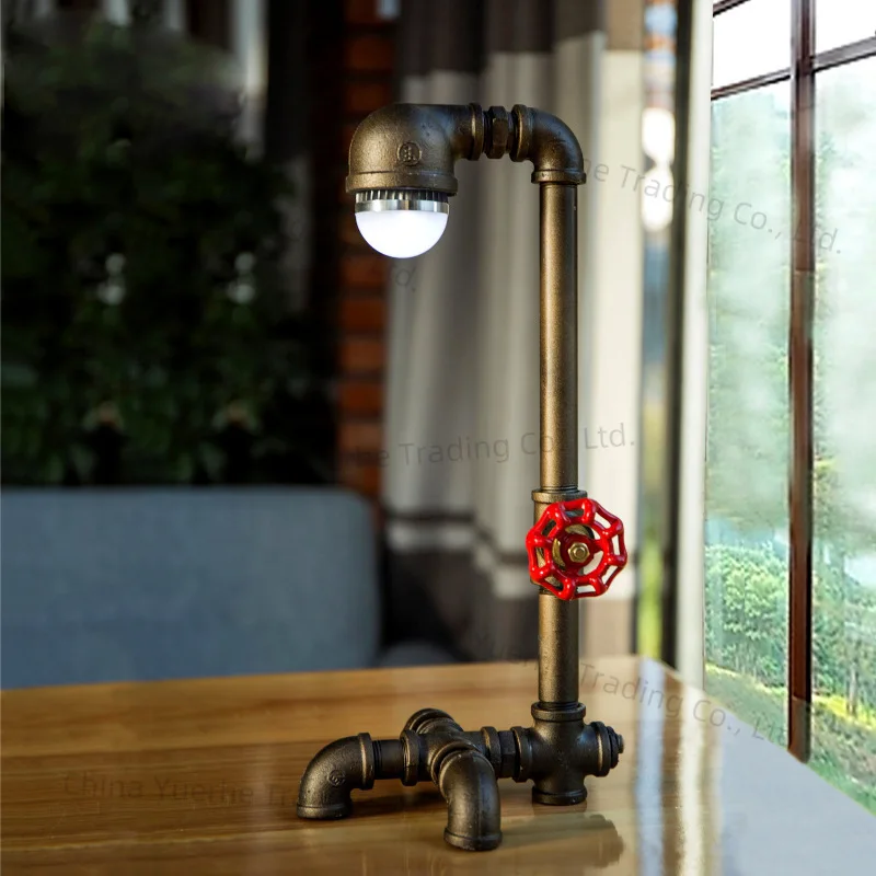 

American industrial style creative desk lamp water pipe lamp study bedroom household bedside lamp