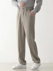 Spring Autumn Casual Pants Men Korean Fashion Stretched Polyester Loose Draped Slacks Straight Trousers Male Semi-Wide Suit Pant
