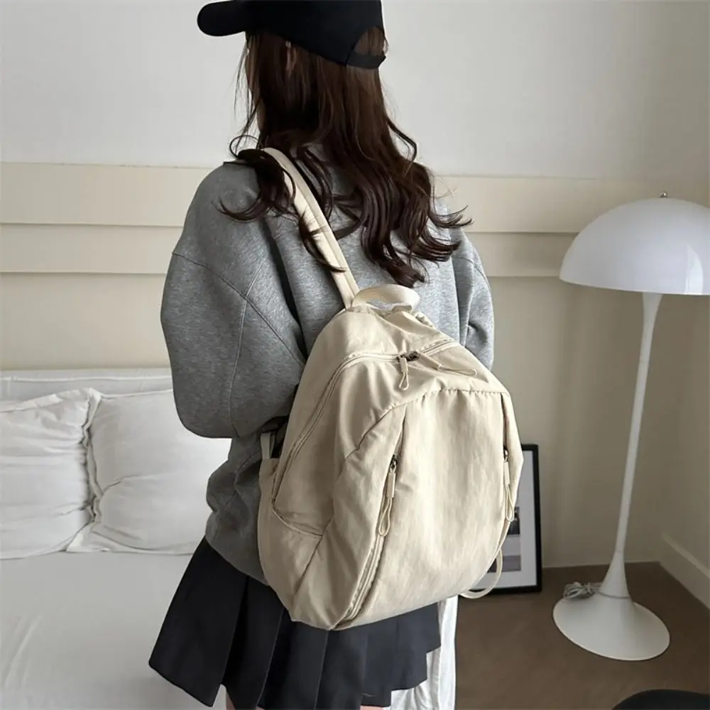 New Solid Color Nylon Backpack Lightweight Large Capacity Shoulder Bag Double Zippers Travel Backpack