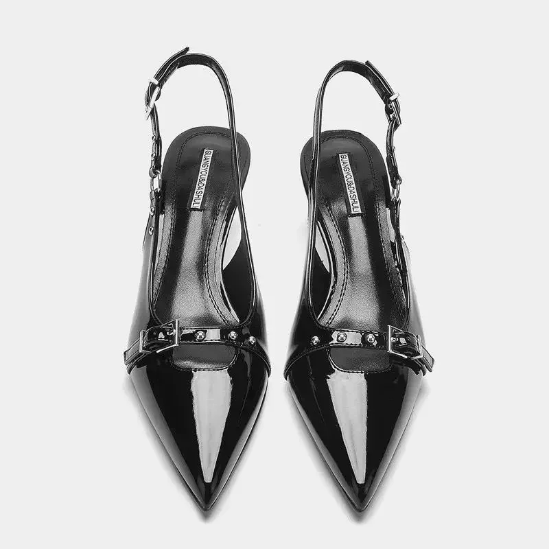 Summer High Heel Sandals Buckle Punk Style Stiletto Pointed Toe Sexy Fashion Women's Shoes Luxury Sandals Women Designers