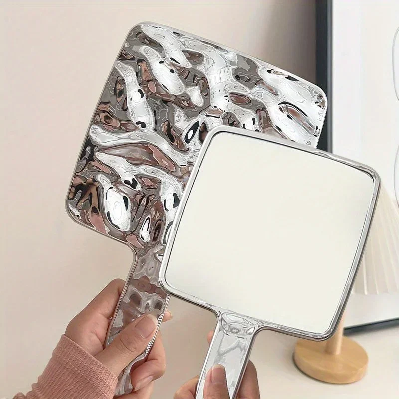 Ins Liquid Shape Square Mirror Mini Hand-Held Desktop Cosmetic Makeup Mirror Travel Metallic Portable Beauty Mirror For Handbag