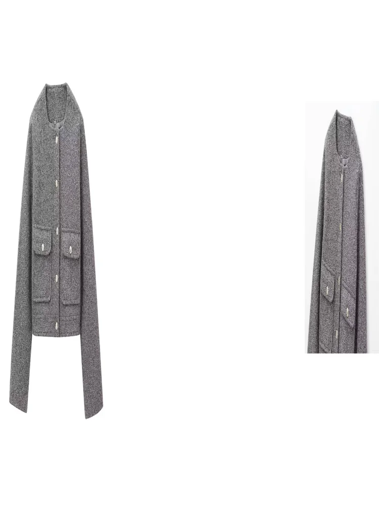 HH mujer invierno cuello redondo manga larga un solo pecho bolsillo botón decoración abrigo corto mujer chaqueta estilo callejero