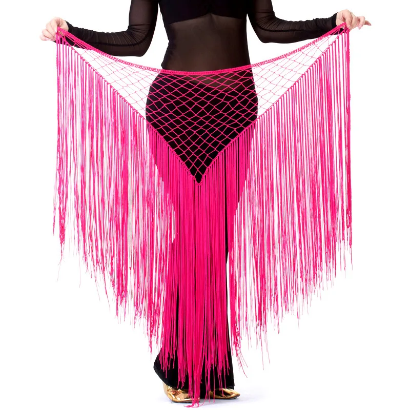 Belly Dance Long Tassels Hip Scarf Wrap Skirt Belt Mesh Triangular Scarf Oriental Dancer Performance Indian Costume Accessory