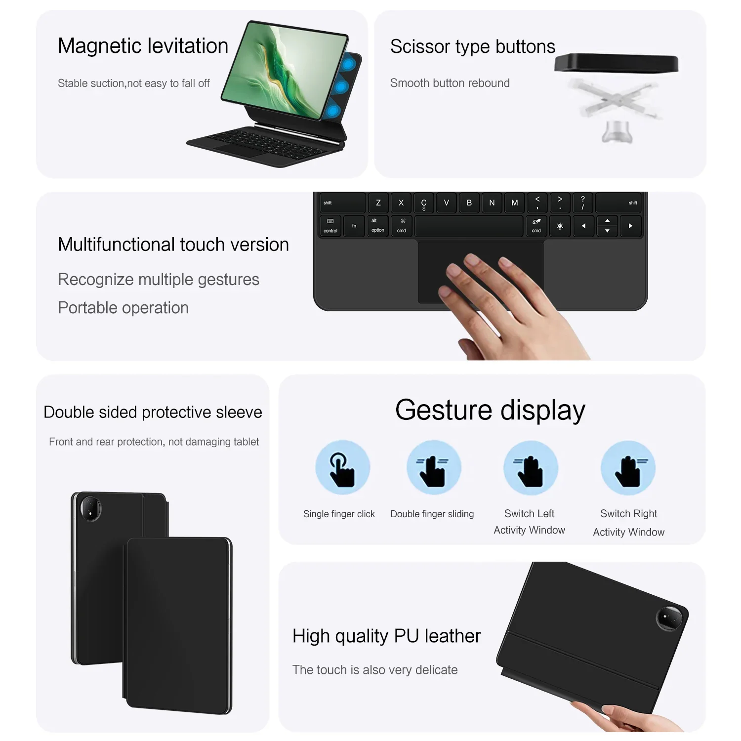 AJIUYU Smart Folio untuk HONOR MagicPad2 2024 ROD2-W09 MagicPad 2 12.3 Inci Desain Magnetik Mengambang Touch Trackpad Keyboard Magic