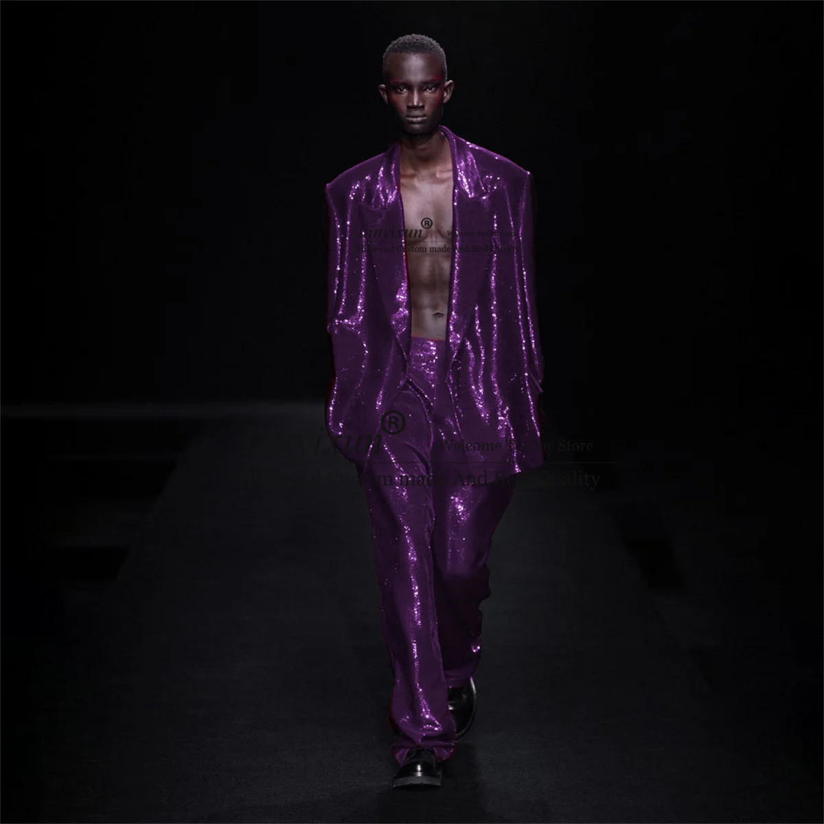 Glitter Sequins Men Suits 2 Pieces Sets Groom Wedding Tuxedos Slim Fit Dinner Party Male Prom Blazers terno masculinos completo