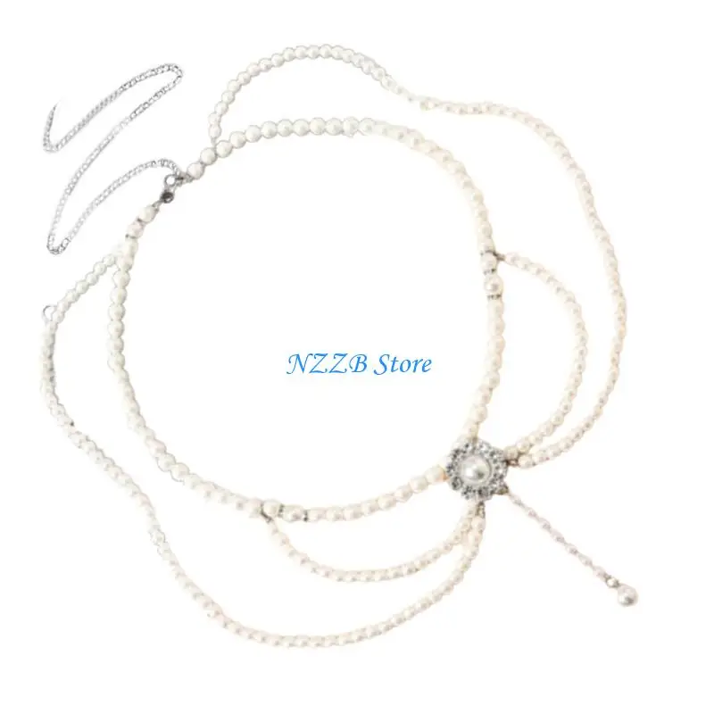 

T21F Eye catching Retro inspired Waist Chain Playful Beaded Waist Chain Adornment
