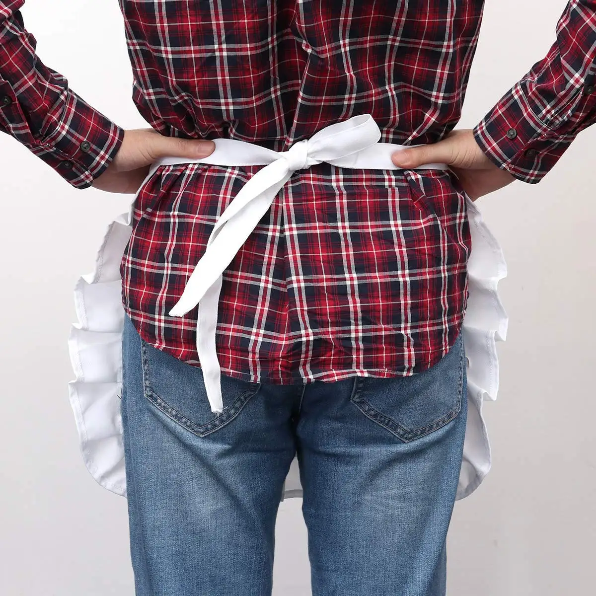 

2Pcs Floral Short Waist Kitchen Apron Lace Half Bib Women Cooking Baking Cleaning Gardening Serving Workwear Pocket Machine