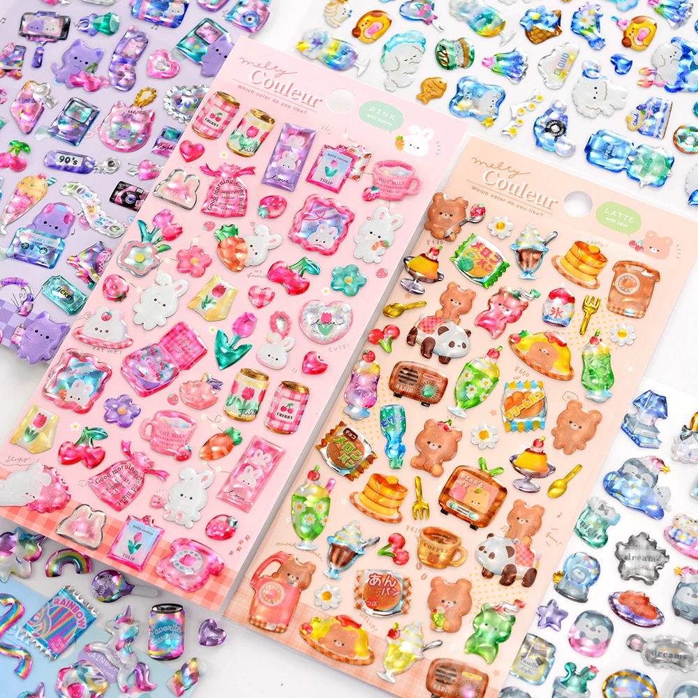 

3 pcs/6pcs Colorful Sweet Candy Pets Cartoon Crystal Stickers Scrapbooking Diy Journal Cute Sticker Stationery Decor School Gift