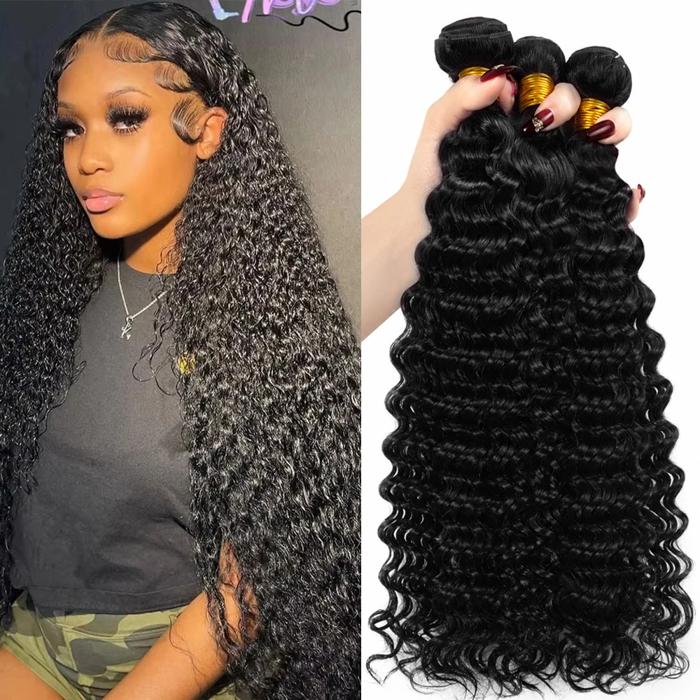 

Deep Wave Human Hair Bundles Wet and Wavy Bundle Human Hair Bundles Water Wave 1/3 Bundle Hair Extensions Curly Weave Tissage