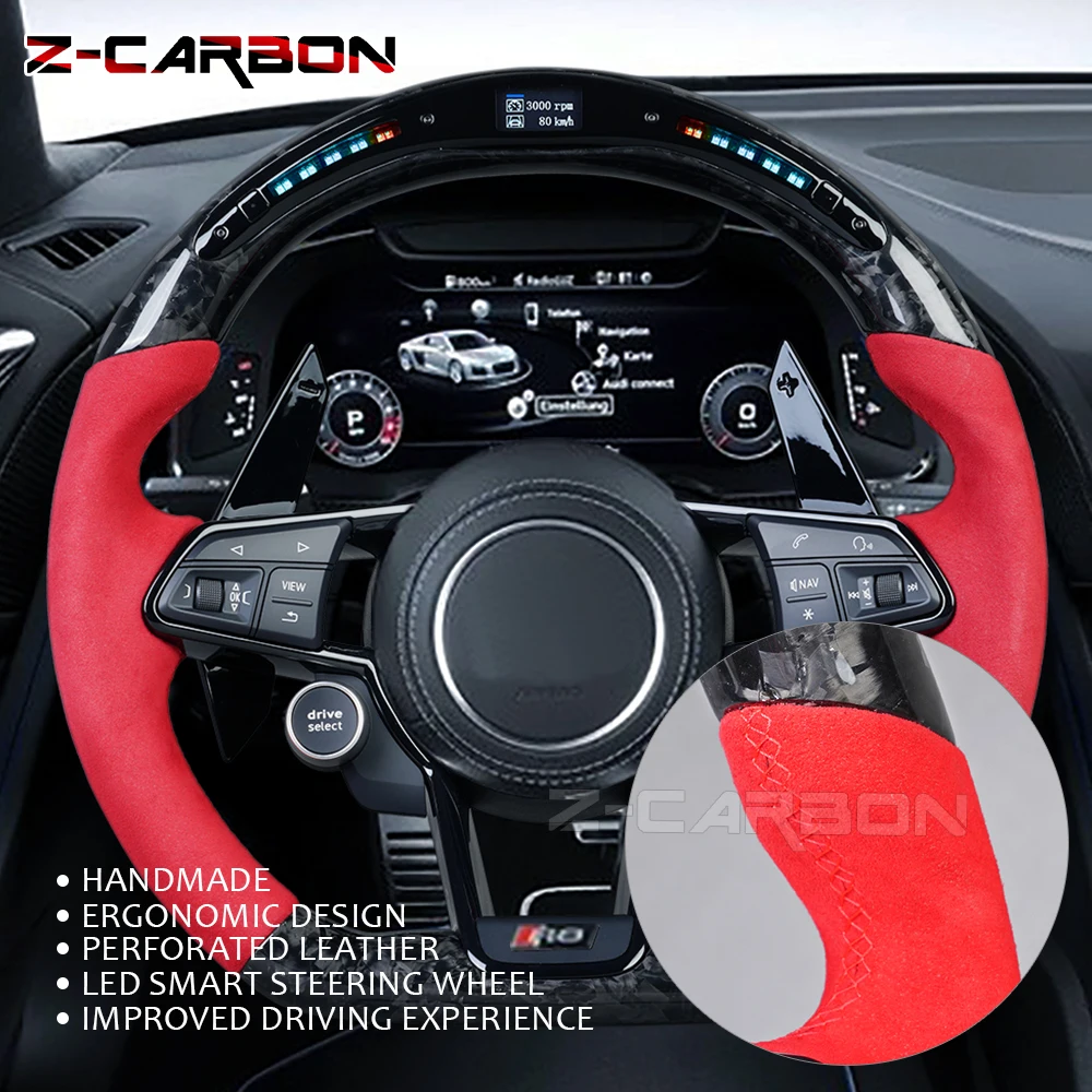 

LED Carbon Fiber Leather Steering Wheel Start Buttons Sport For Audi R8 TT A3 A4 A5 A6 A7 S3 S4 S5 S6 S7 2006-2021 Models