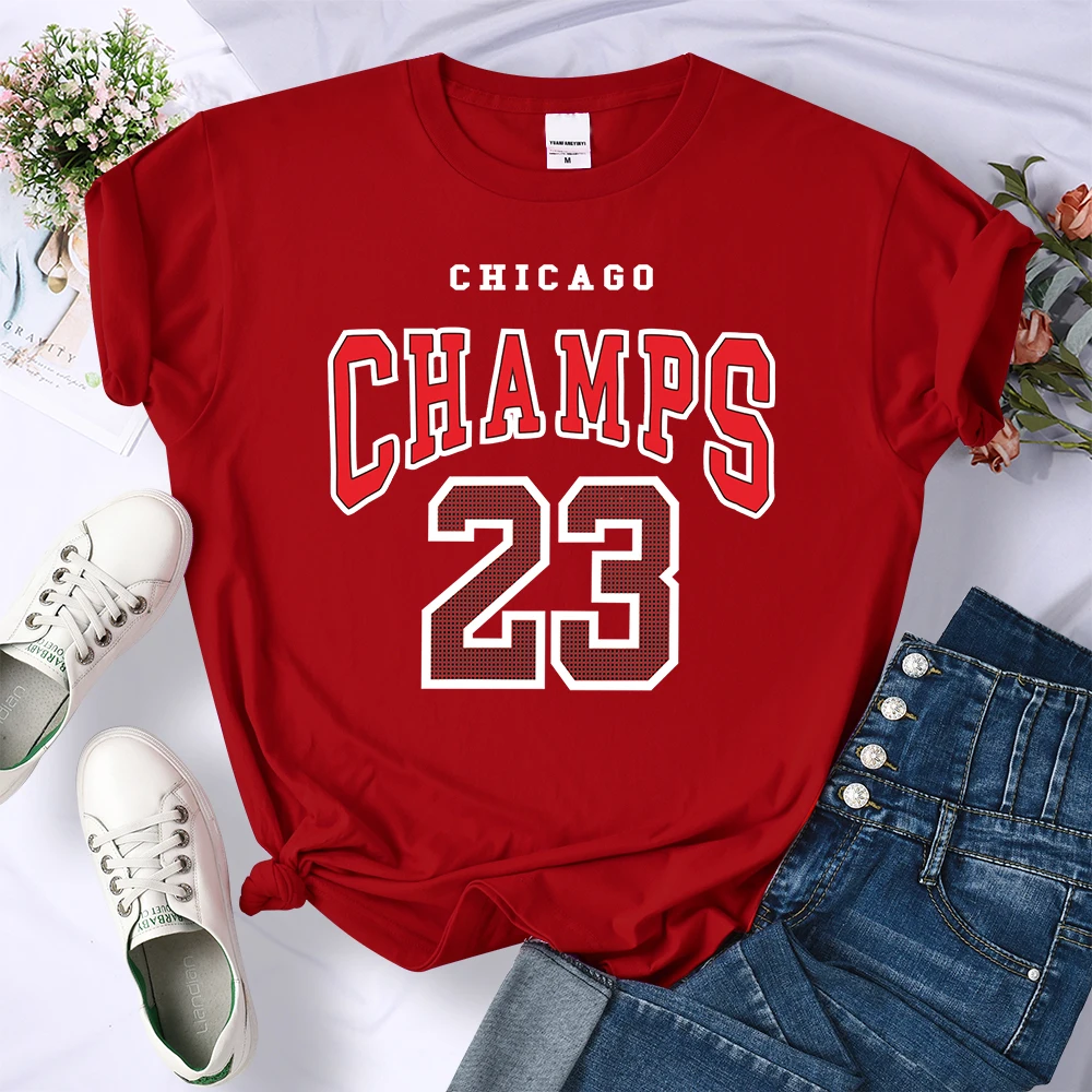 Streetwear CHICAGO CHAMPS 23 Print T-Shirts Women Oversize Loose T-Shirt Breathable Sweat Clothing Fashion Crewneck Summer Tops