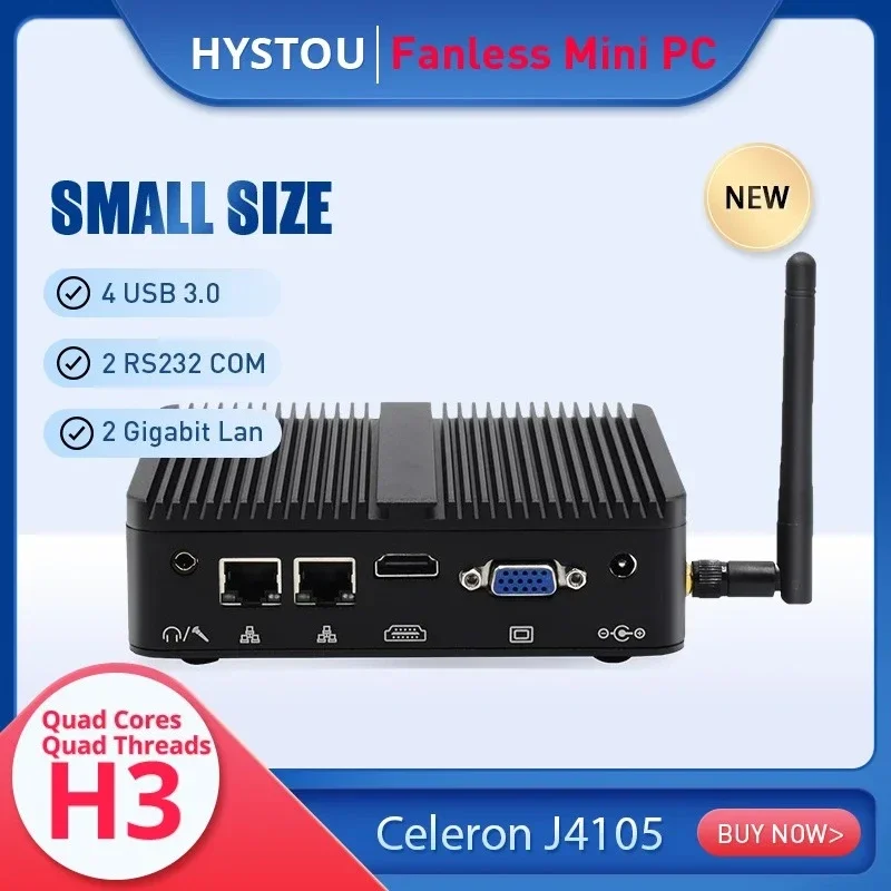 J4125 J4105 كمبيوتر مكتبي مدمج Ops 12V Ubuntu Office Oem بدون مروحة Rs232 Micro Windows10 Mini Pc