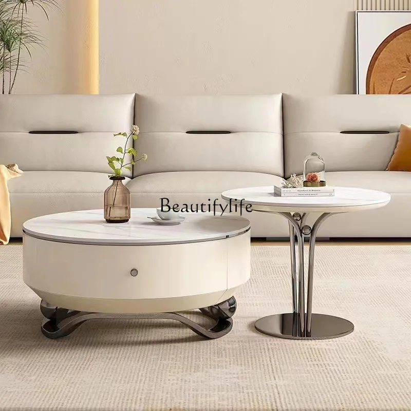 

Coffee table light luxury modern rock slab Italian minimalist living room home creative small apartment cream style