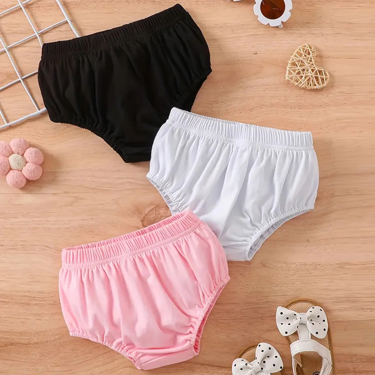 3pcs Solid Color Infant Toddler Underwear Soft Cotton Baby Girls and Baby Boys Unisex Diaper Covers Bloomers
