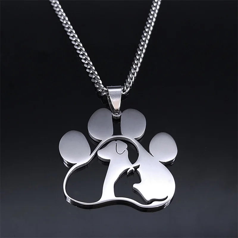 Fashion Dog Cat Paw Stainless Steel Necklace for Women/Men Silver Color Animal Pet Claw Pendant Necklace Jewelry colar N8006S01