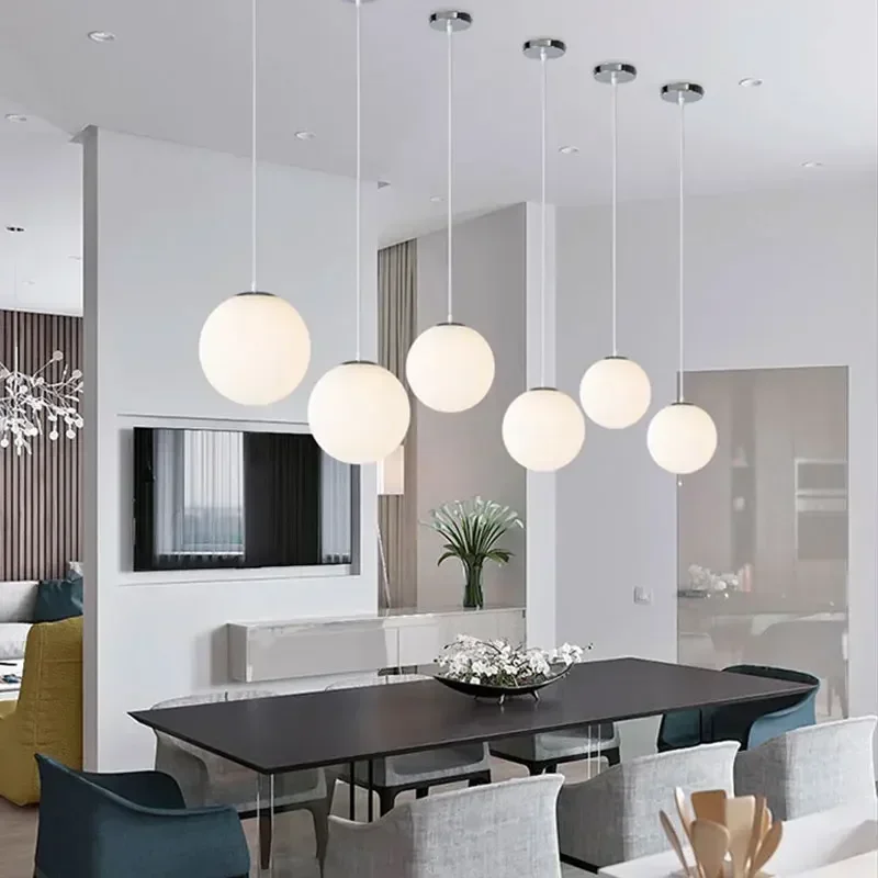 

MYU chandelier Modern white glass ball simple home living room corridor bedroom bedside decorative chandelier LED lighting