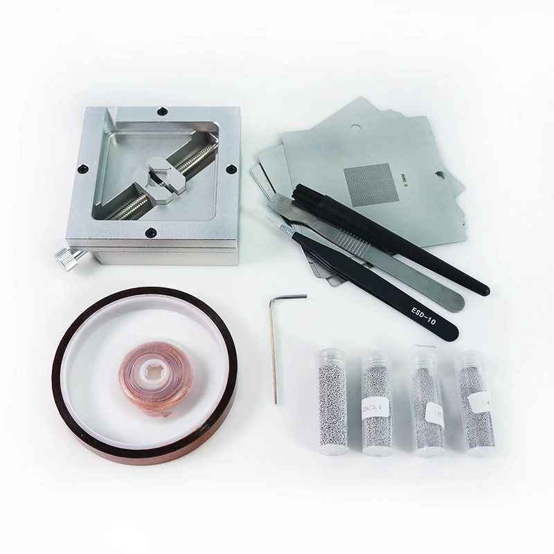 

10PCS 90mm Universal BGA Stencils Reballing Pack with Solder Balls ESD Tweezers Brush Tapes BGA Rework Kit