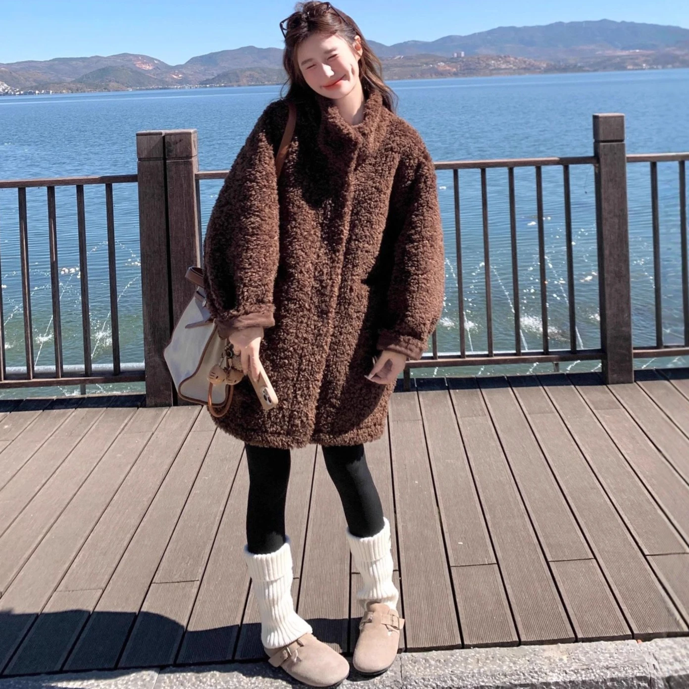 Women Faux Fur Mid Length Coats Jackets Stand Collar Coat Thick Warm Y2k Streetwear Casual Loose Jacket Elegant Outerwear 2026