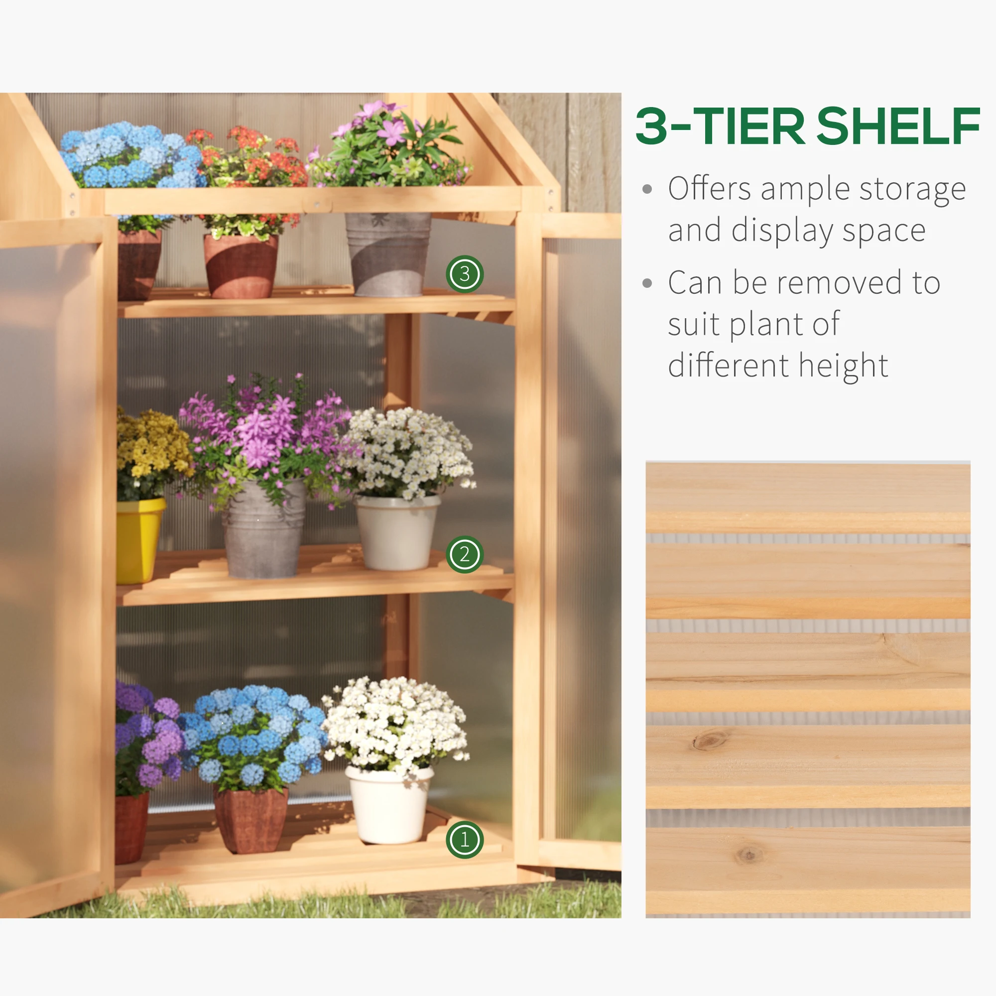 Wooden Greenhouse Cold Frame W/ Polycarbonate Semi Transparent Glazing Brown