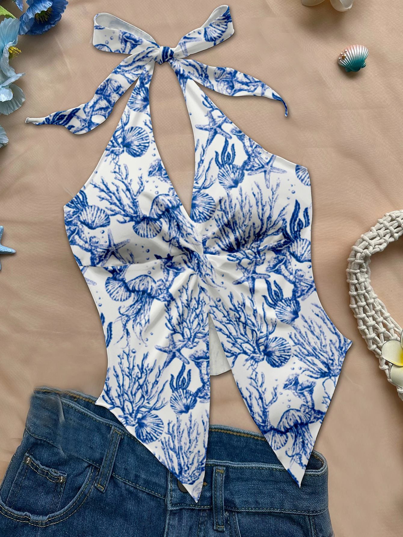 

Женская весенне-летняя осенняя одежда в стиле бохо для пляжного отдыха, морской отпуск с цветочным принтом, бюстье с отделкой, облегающий топ на бретельках