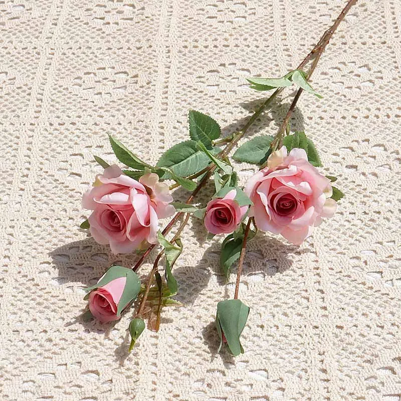 65cm 5 Heads Artificial Rose Flower Branch Wedding Floral Arrangement Accessories Bridal Bouquet Props