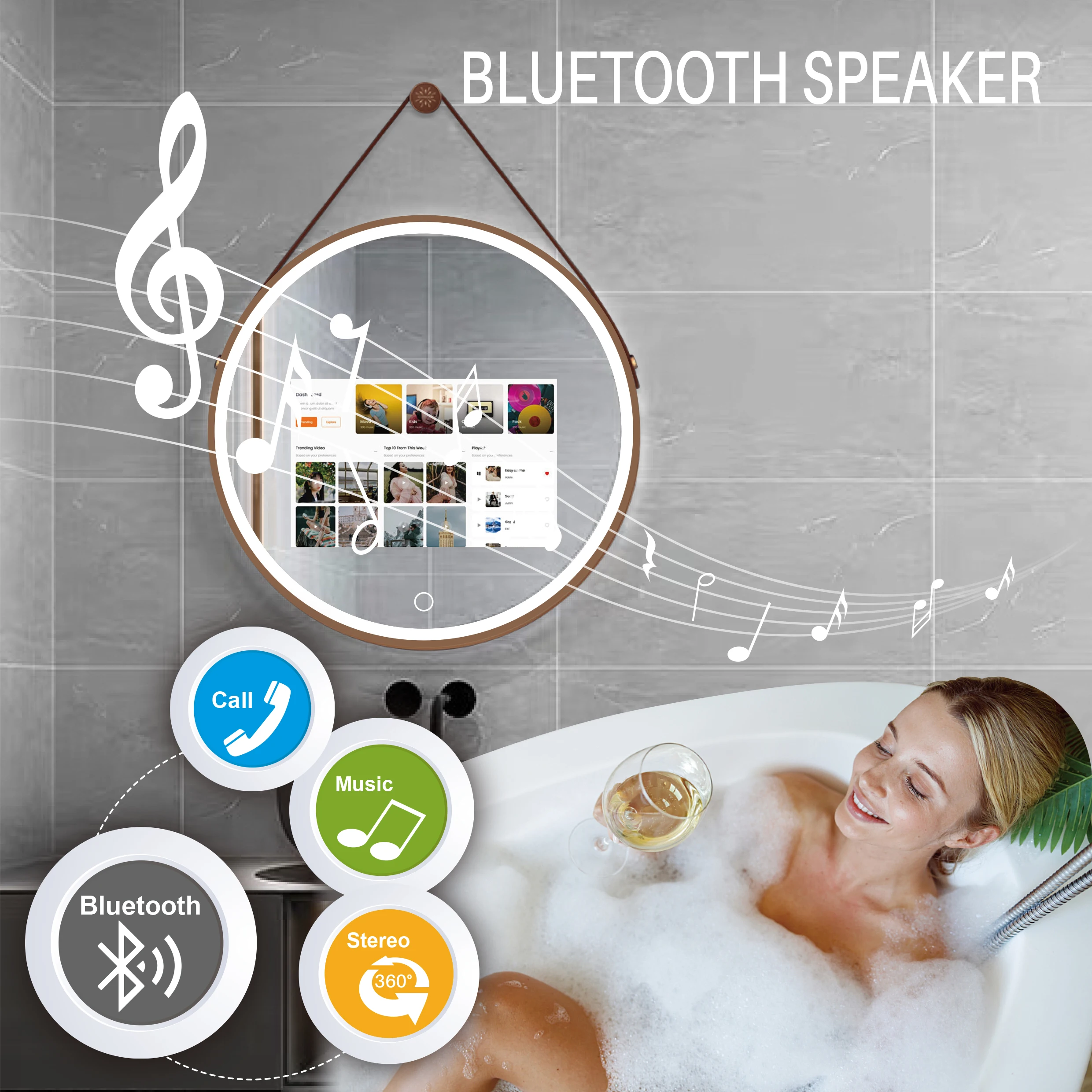 New Modern Style Time display TV Screen Bathroom OEM ODM Smart Mirror