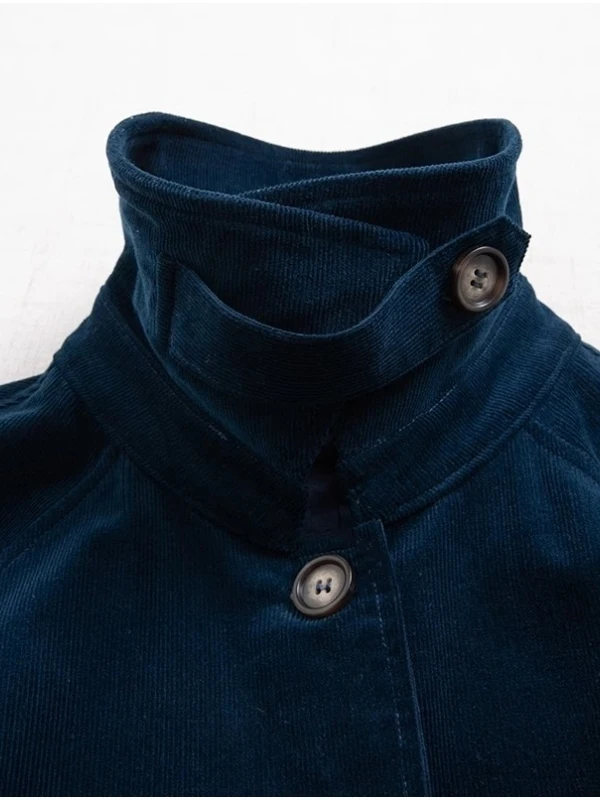 Lose Passform Lange Baumwolle Cord Windjacke Jaet oulder Sve Insertion Damen Herbst Winter Neue Sle Japanische Sle Mantel