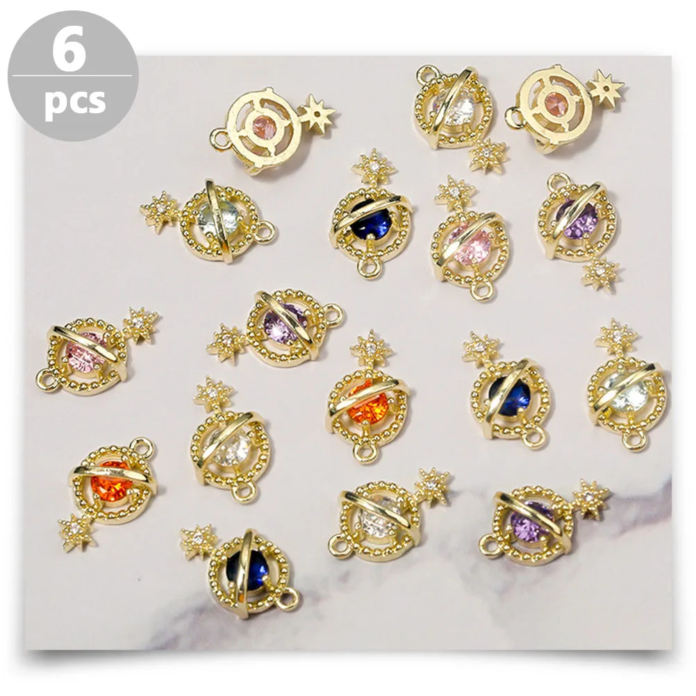 

6Pcs Planet Nail Ornaments Zircon Planet Decor Strong Adhesion Nail Art Charms Stylish Manicure Accessories for DIY Design