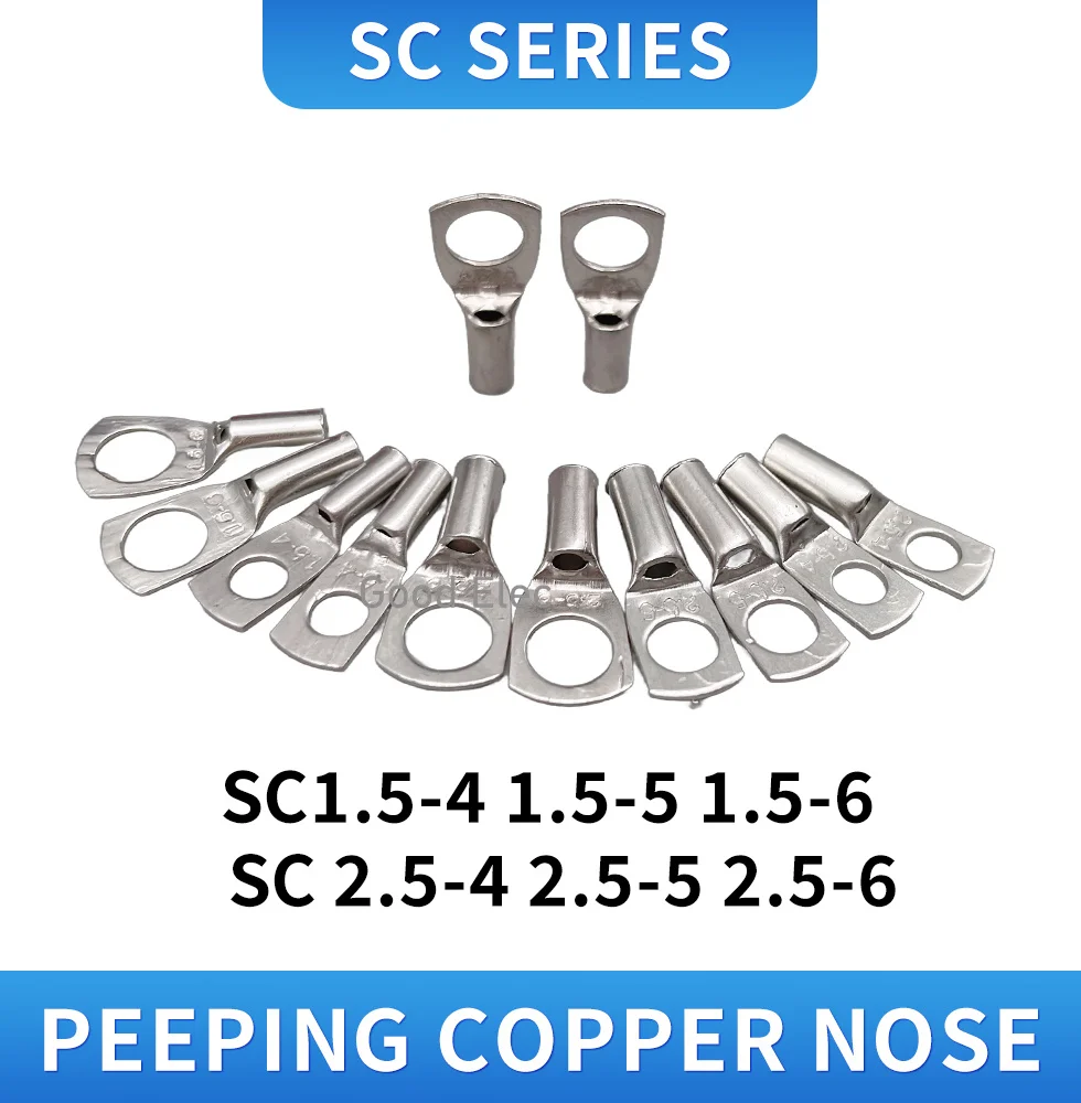 100PCS SC1.5-4,SC1.5-SC2.5-6 tinned copper 4mm 5mm 6mm bolt hole 1.5mm²,2.5mm ² cable lug battery connector crimping terminal