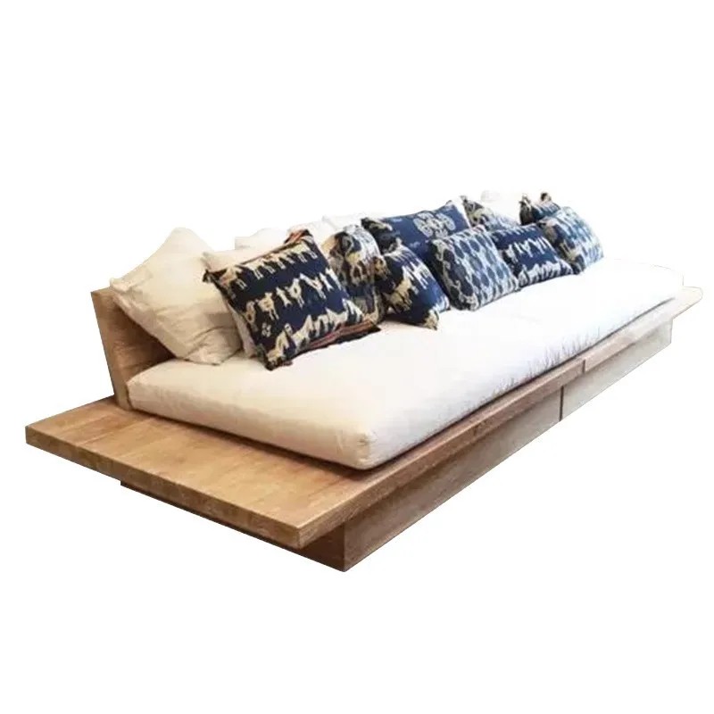 

Straight row solid wood sofa living room small apartment three-person sofa log wind bed and breakfast sofa