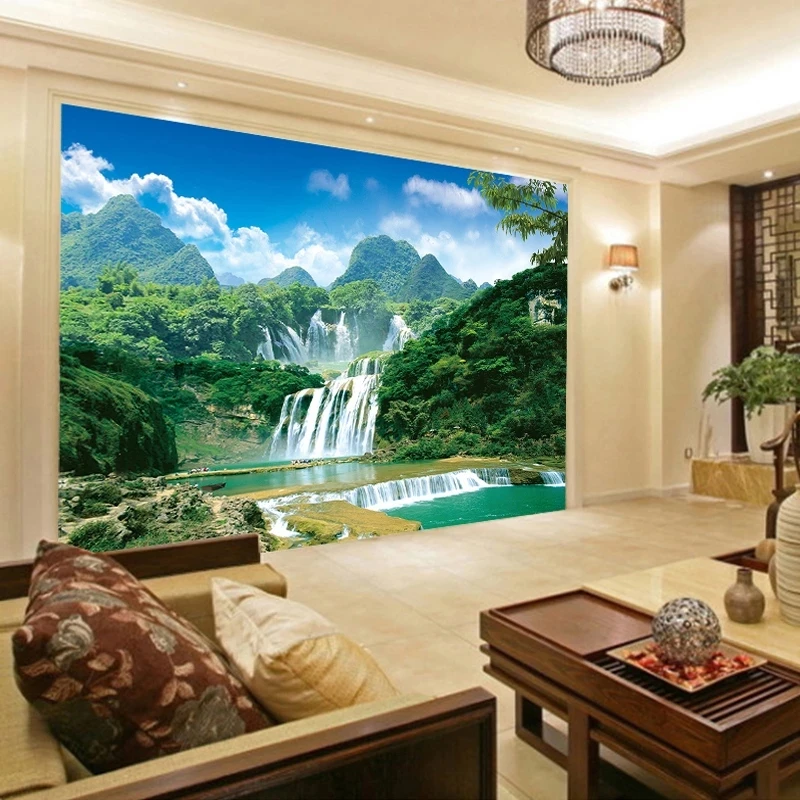 Custom Mural Wallpaper Green Mountain Waterfall Landscape Photography Living room sofa TV background wall bedroom restaurant 3d