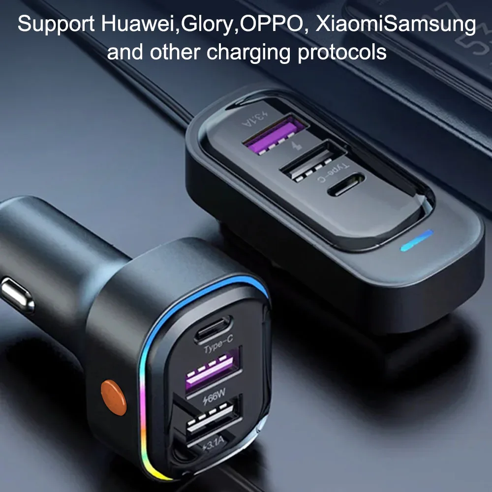 Extension Mobile Phone Charging 66W USB Interface PD QC3.0 Car Charger Rear Super Fast Charging Type-C Multifunctional