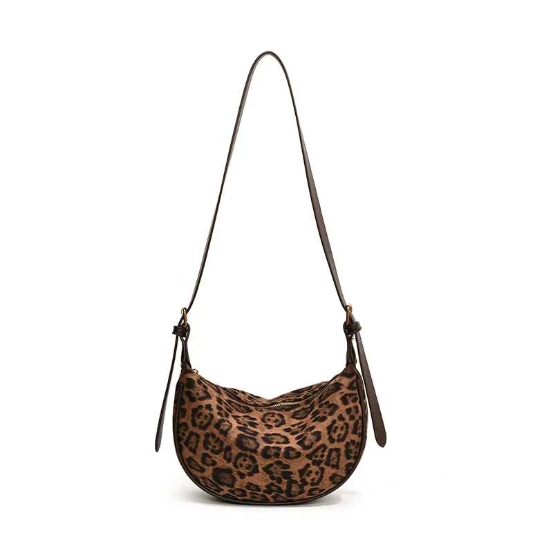 Bolsa de axila com estampa de leopardo, bolsa de ombro feminina, retrô, camurça fosca, bolsa crossbody para mulheres, bolsas de grife, bolsa e bolsas